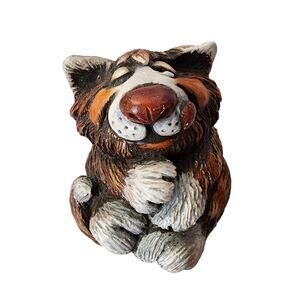 Vtg Cat Figurine Tabby Sleepy Orange Striped Beasties of Kingdom John Raya 1997